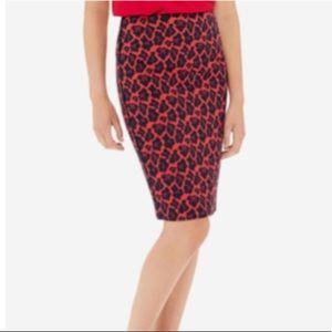 Coral Leopard Mid-Length Pencil Skirt